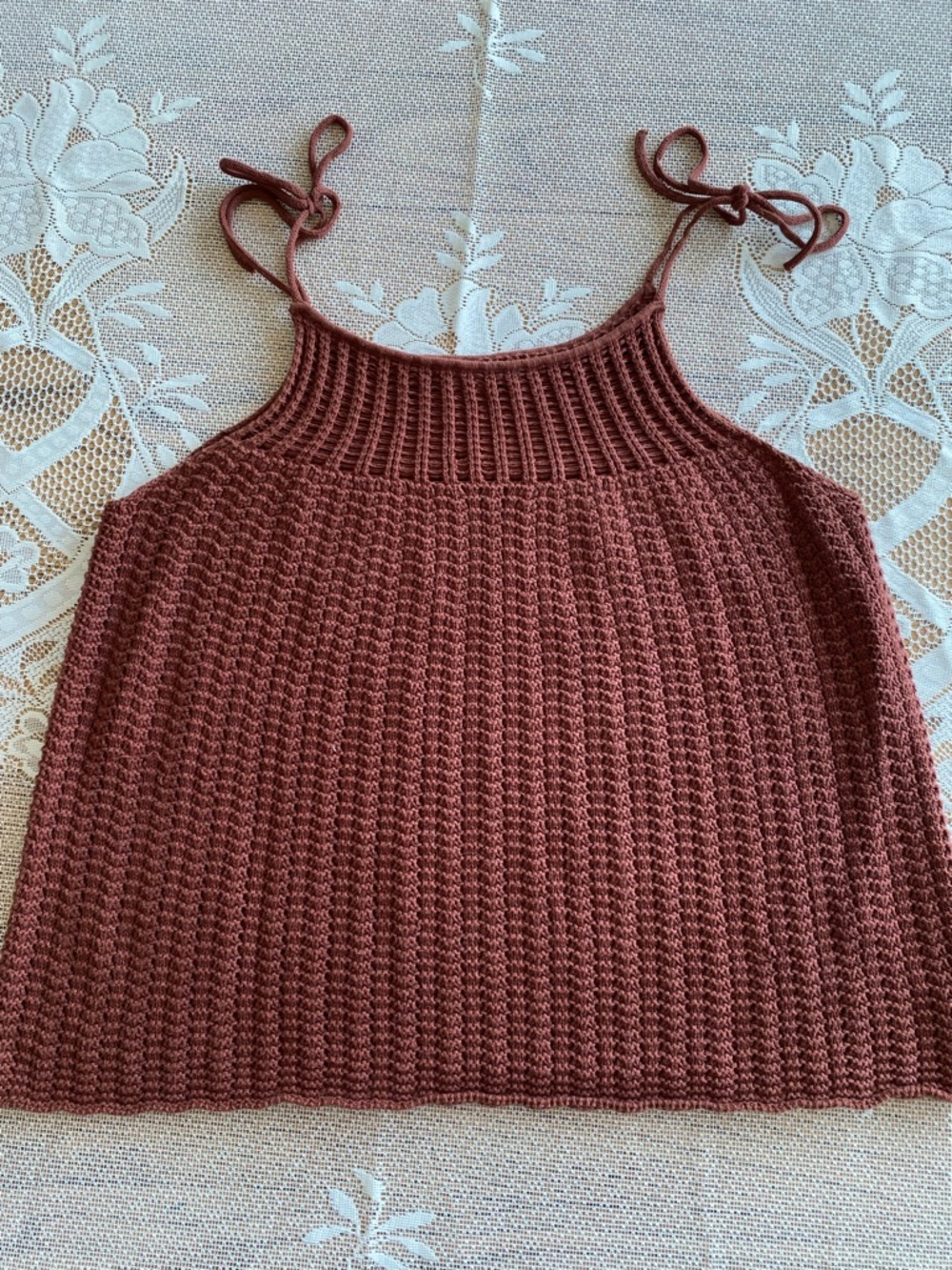 Tie-Shoulder Knit Tank Top in Brown/Burnt Rust